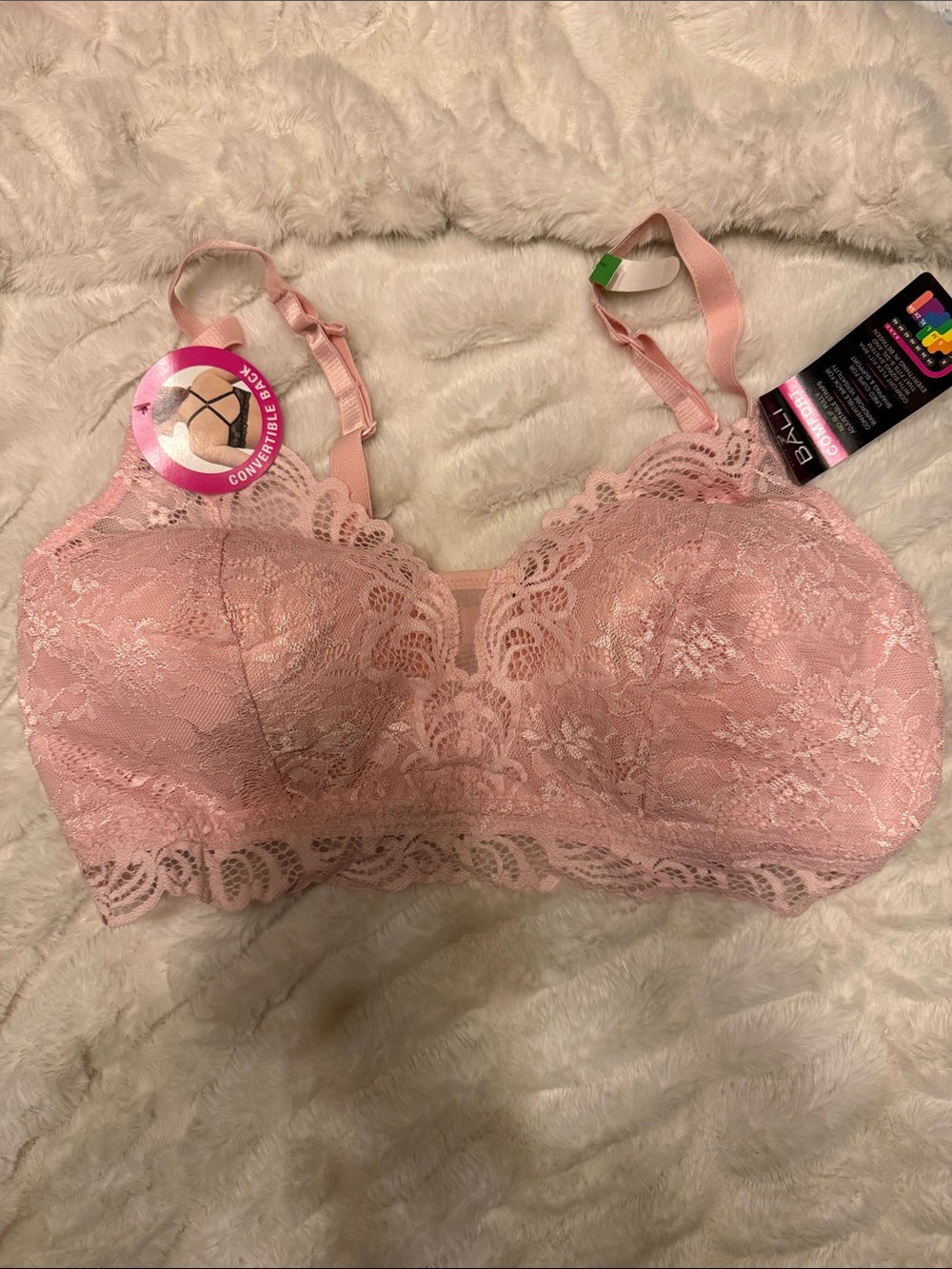 NWT Bali Pink Lace Padded Bralette Size L